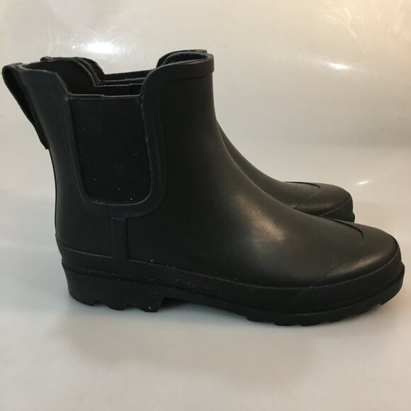 J. Crew 8 Black Short Lug-Sole Chelsea Rubber Ankle Rain Boots Waterproof - Picture 4 of 8